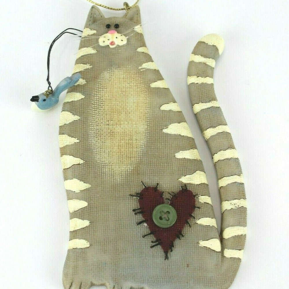 Flat Cat W/ Bird Holiday Hanging Ornament 5" x 3.5" KSA Inc. Kurt S. Adler EUC